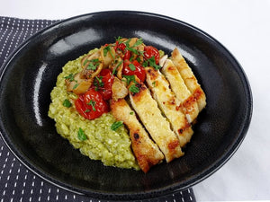 Parmesan crusted chicken with pesto risotto