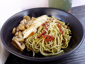 Chicken basil pesto spaghetti