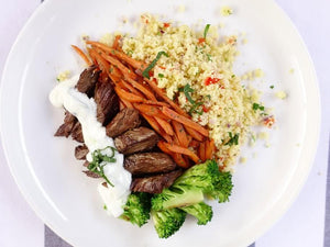 Mediterranean grilled lamb with couscous and tzatziki sauce