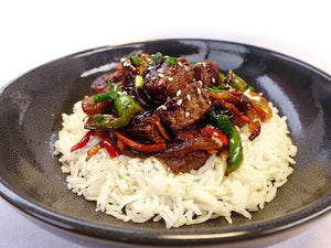 Mongolian beef with basmati rice