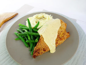 Parmesan crusted chicken with creamy garlic herb sauce