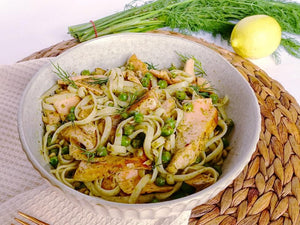 Salmon dill pesto linguine