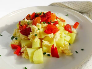 Scrambled eggs and potato breakfast bowl