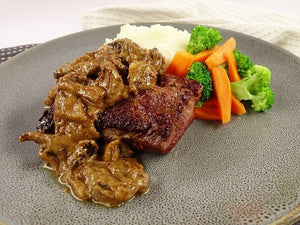 Steak with creamy mushroom sauce